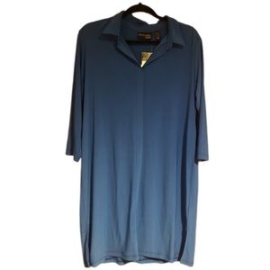 Attitudes by Renee blue 3/4 sleeve stretchy knit tunic top/blouse w/ collar.